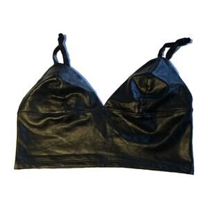 Garage Faux Leather Tank Bustier Womens P/S Black Strappy Stretch Punk Goth Rock
